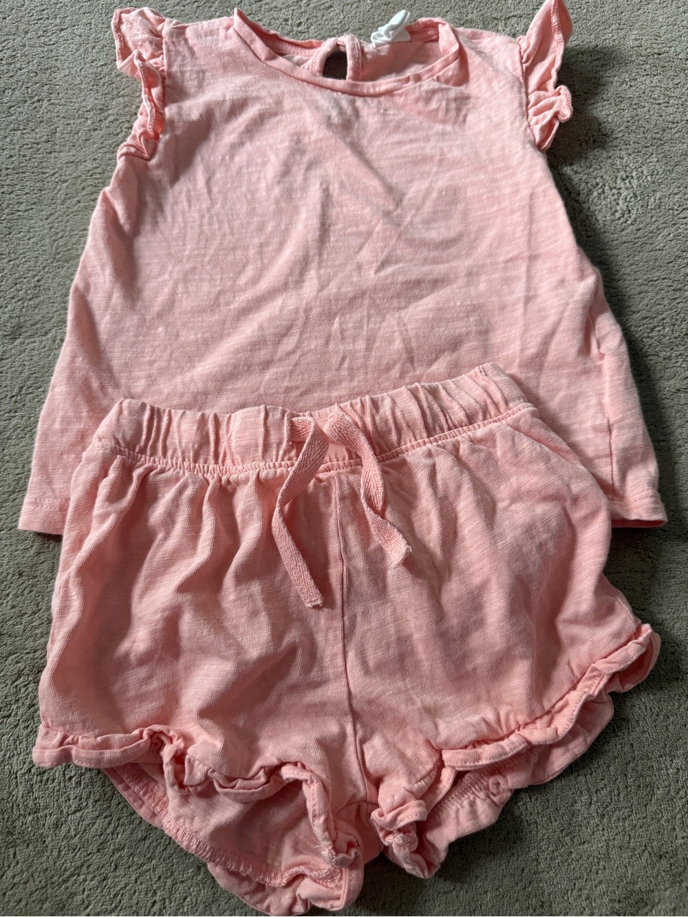 Girls Peach Ruffle Sleeve Top & Shorts Set